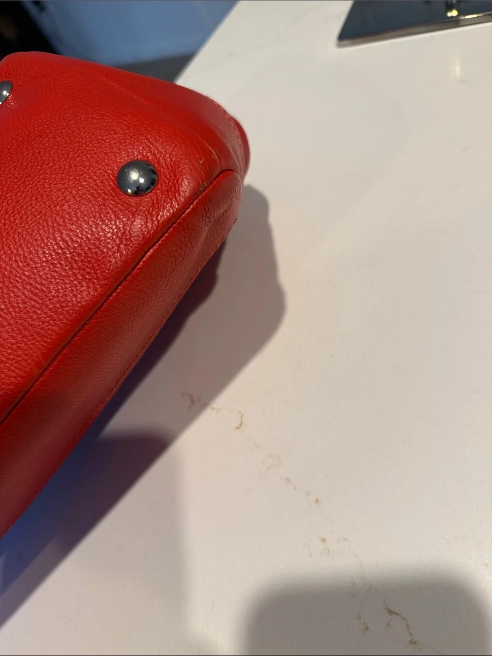 Coach Park Red Leather Carry All Totr with Yellow Tag Accent